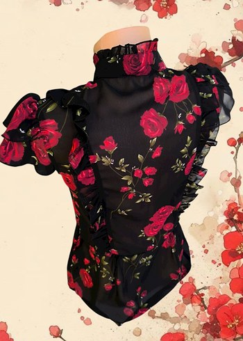 s Beden siyah Renk Victorian Goth Şifon Bluz