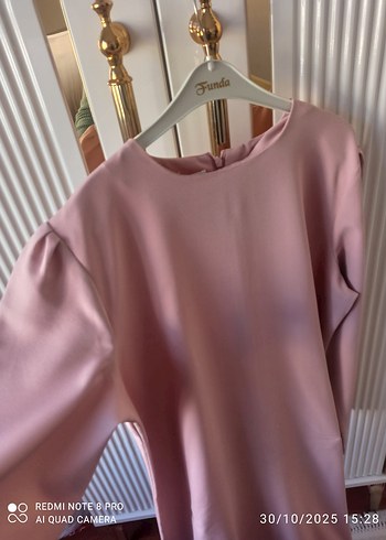 Pembe Uzun Kollu Düz Uzun Elbise - Görsel 2