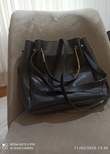 Klasik Siyah Deri Kadın Çanta - Görsel 2