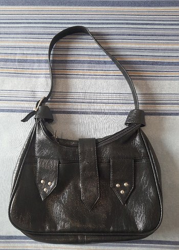 Siyah Deri Kadın Vintage Çanta