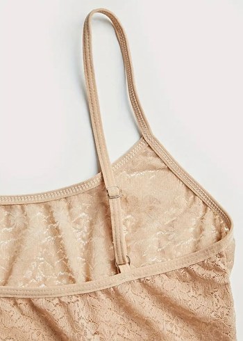 Ten rengi Dantelli İnce Askılı Kadın bodysuit - Görsel 3