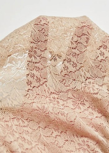 Ten rengi Dantelli İnce Askılı Kadın bodysuit - Görsel 4