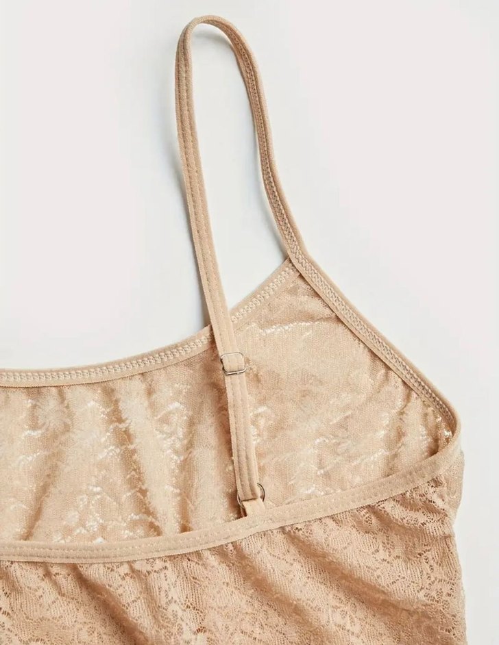 Ten rengi Dantelli İnce Askılı Kadın bodysuit - Görsel 3