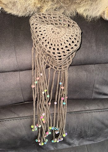 Püsküllü  Renkli boncuklu Örgü Saç Aksesuarı - Görsel 4