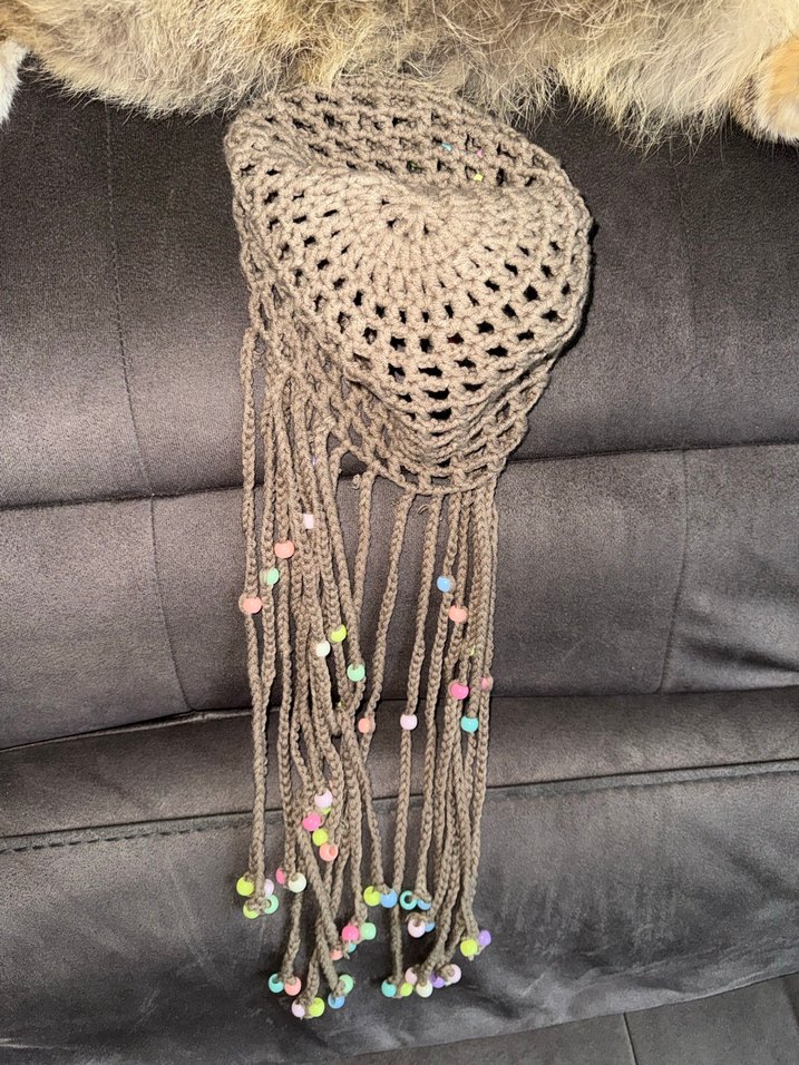 Püsküllü  Renkli boncuklu Örgü Saç Aksesuarı - Görsel 4