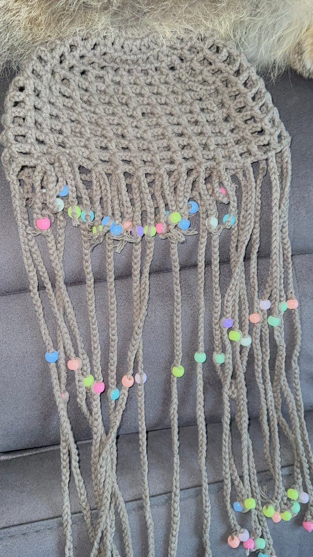 Püsküllü  Renkli boncuklu Örgü Saç Aksesuarı - Görsel 2