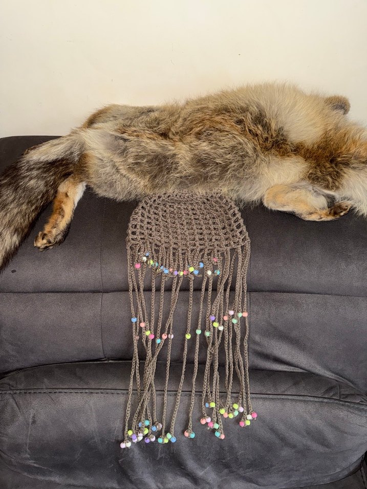 Püsküllü  Renkli boncuklu Örgü Saç Aksesuarı - Görsel 3