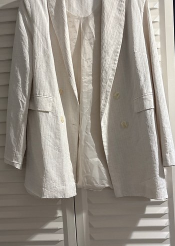 Diğer Ekru Oversize Keten Blazer Sik Gunlerde De Kullanima Uygun