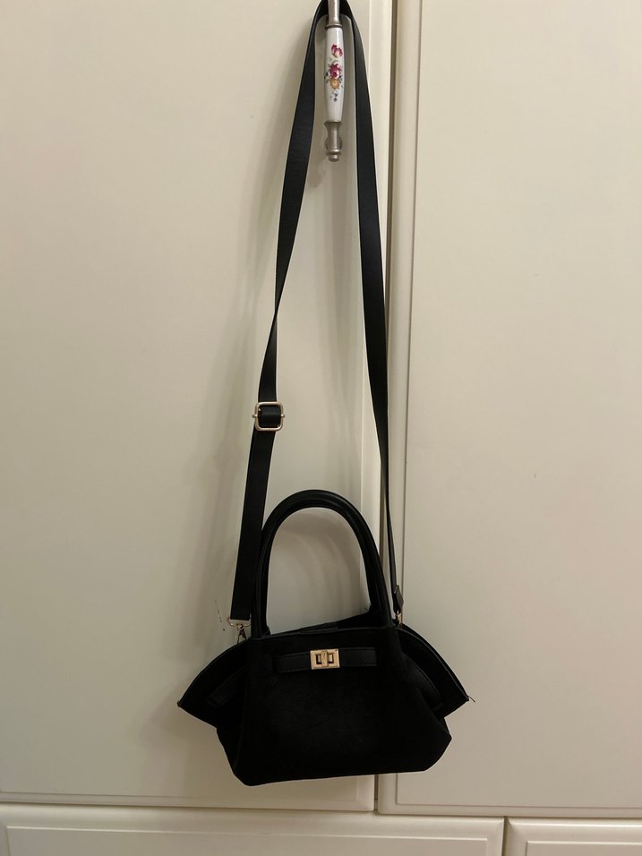 Mia Collection Siyah Süet Tokalı Kadın Çanta - Görsel 4
