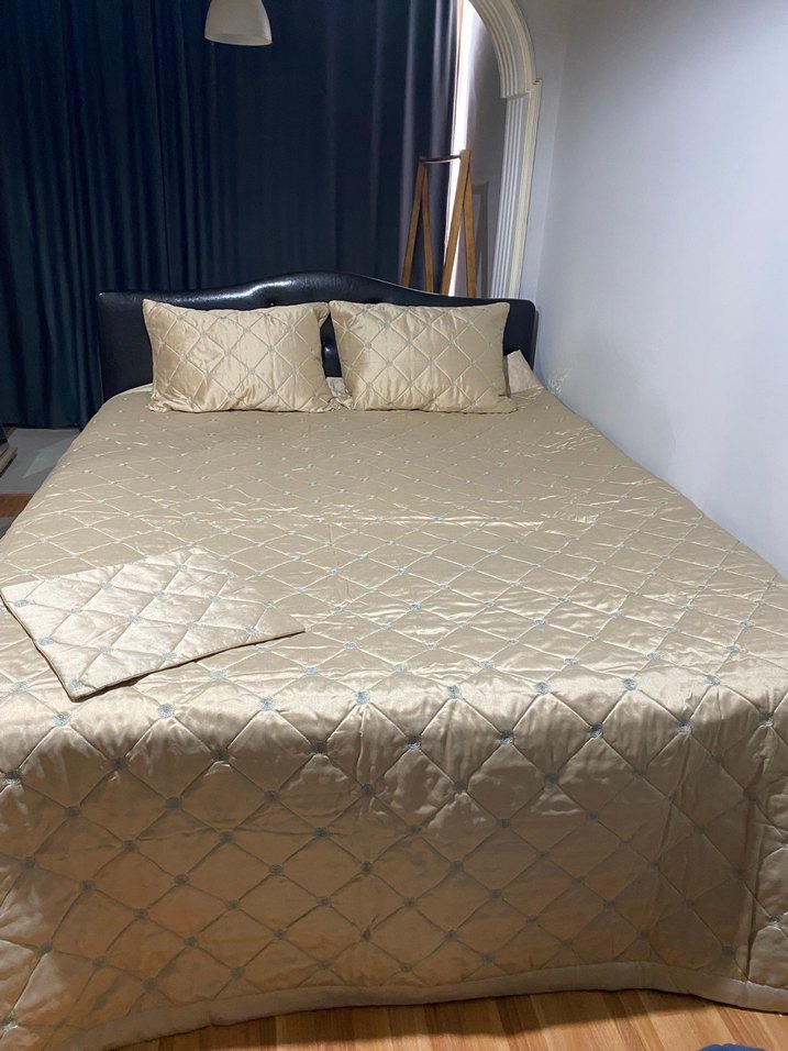 İşlemeli Bej Parlak Yatak Örtüsü - Görsel 4