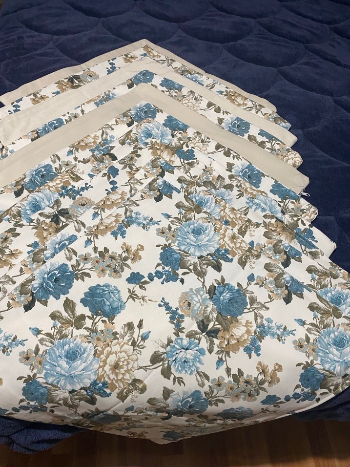 Mavi Çiçek Desenli Kırlent Kılıfı - Görsel 2