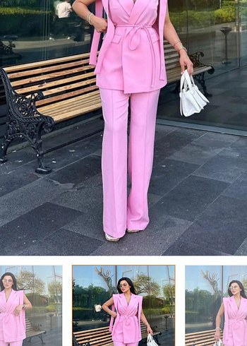 s Beden Pembe Kemerli Uzun Kadın Takım