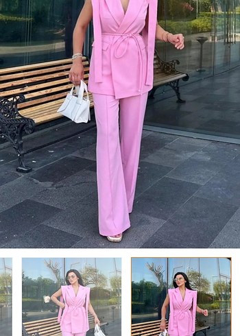Pembe Kemerli Uzun Kadın Takım