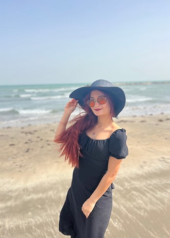 Siyah Midi Kadın Elbise, Kısa Kollu ve Straplez