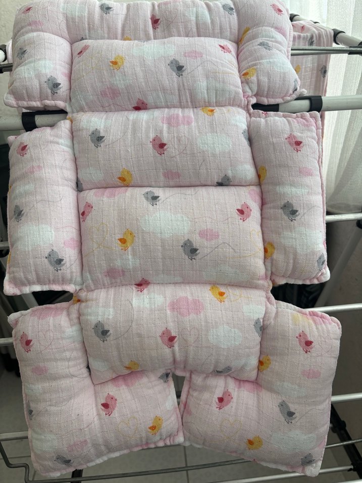 Kuş Desenli Pembe Puset Minderi ve Örtüsü - Görsel 2