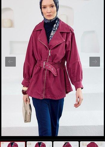 Bordo Tie-Dye Kemerli Kısa Denim Ceket