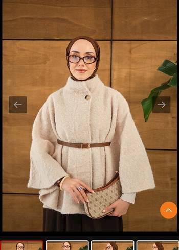 Kemerli Kısa Bej Yün Kadın Kaban