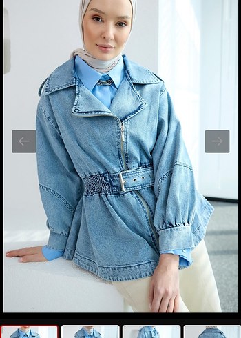 Kemerli Mavi Denim Ceket