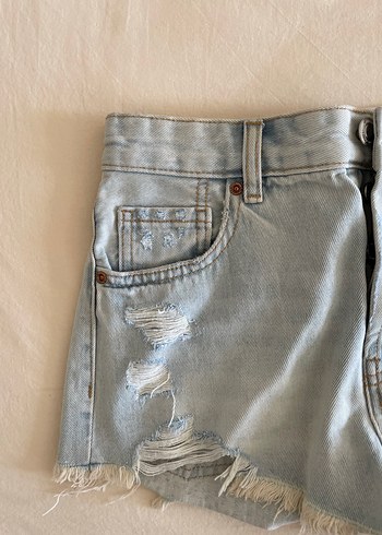 Kadın Mavi Mini Denim Şort - Görsel 4
