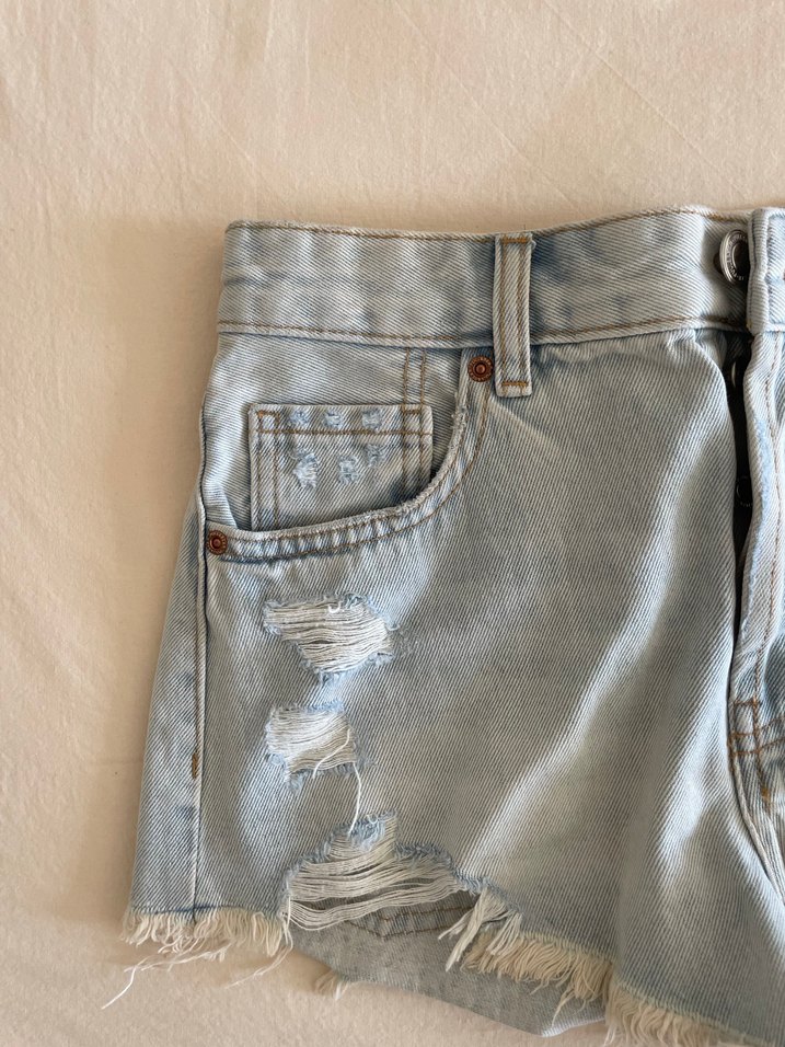 Kadın Mavi Mini Denim Şort - Görsel 4