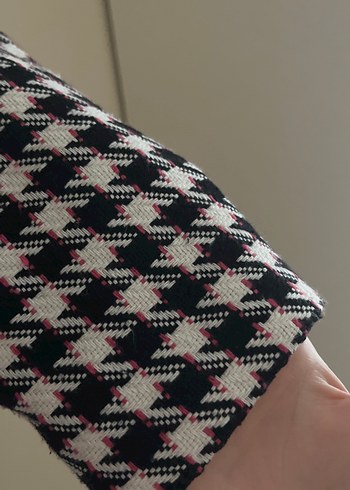LC Waikiki Düğmeli siyah beyaz pembe Kaz Ayağı Desenli Kadın Blazer