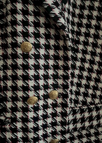 l Beden Düğmeli siyah beyaz pembe Kaz Ayağı Desenli Kadın Blazer
