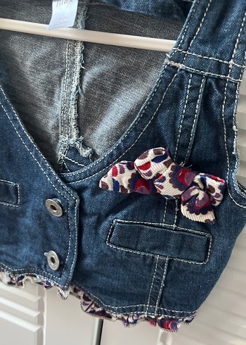 Kız Çocuk Kot Düğmeli Kolsuz Yelek - Görsel 3