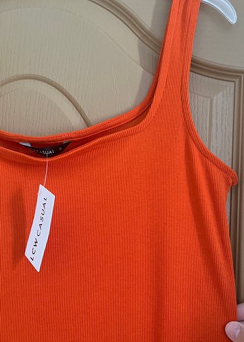 LC Waikiki Turuncu Midi Basic Elbise
