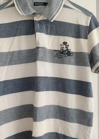 Gri Beyaz Çizgili Erkek Polo Tişört - Görsel 3