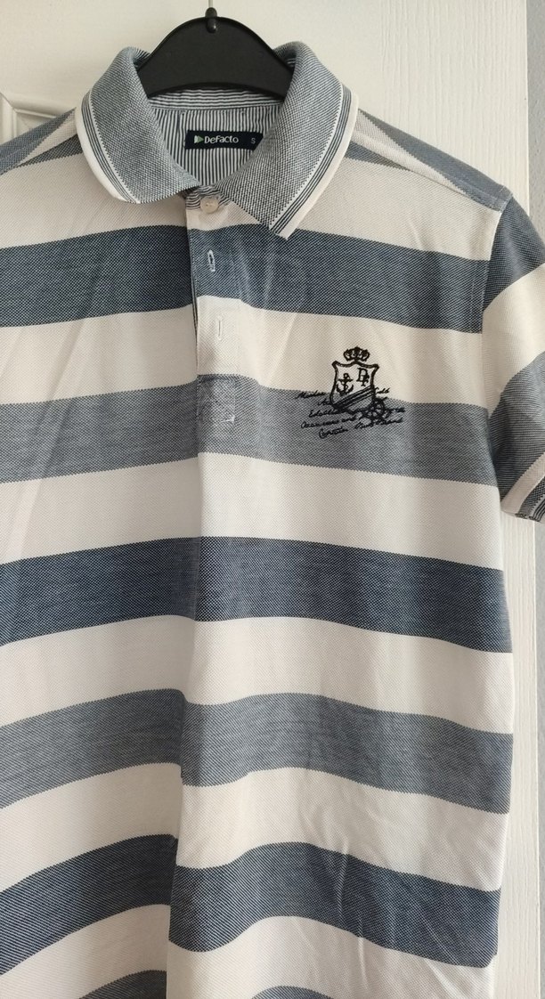 Gri Beyaz Çizgili Erkek Polo Tişört - Görsel 3