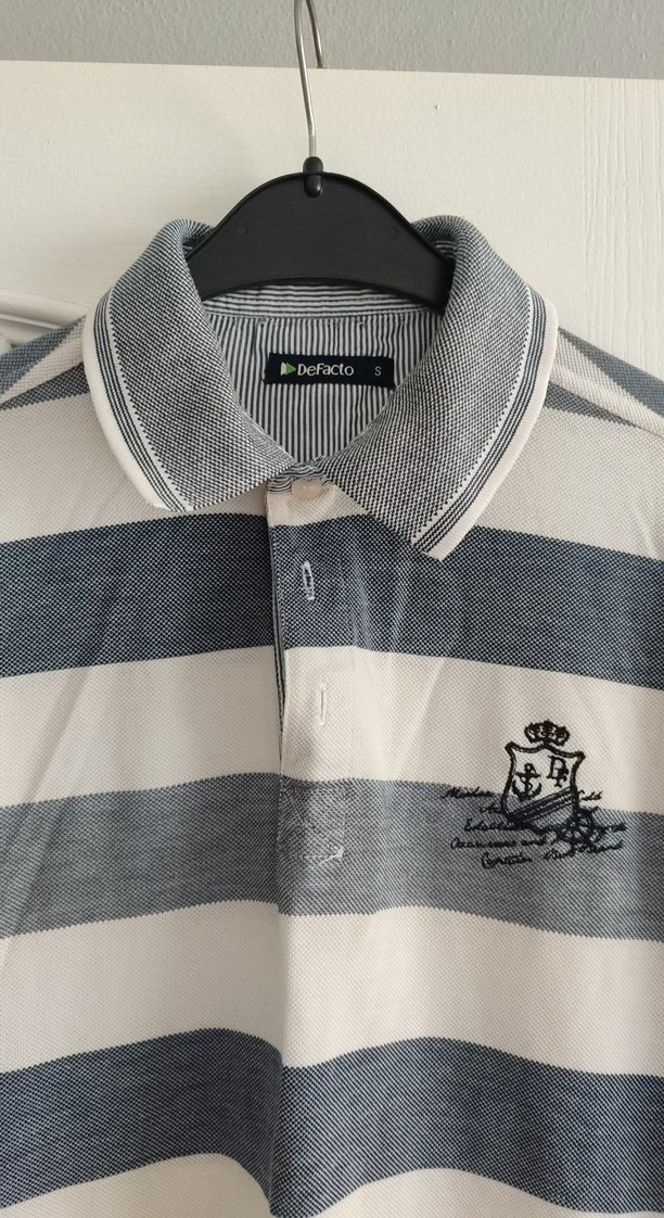 Gri Beyaz Çizgili Erkek Polo Tişört - Görsel 2