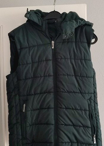 Fermuarlı Siyah Kapüşonlu erkekYelek - Görsel 2