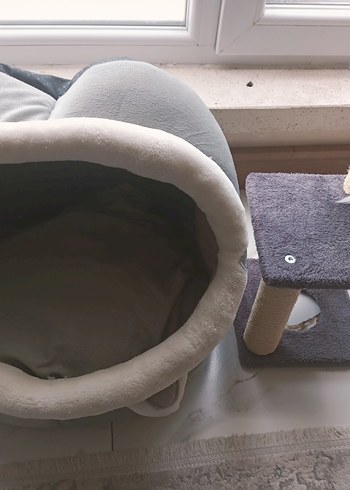 Gri Yumuşak Kedi Yatağı ve tırmanma - Görsel 2