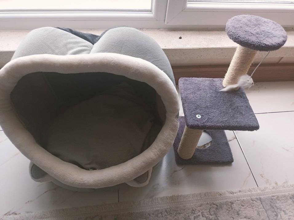 Gri Yumuşak Kedi Yatağı ve tırmanma - Görsel 2