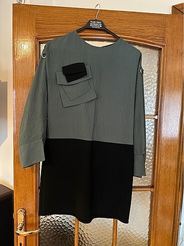 Derishow 36/38 uyumlu beden haki ve siyah kisa şık stylish elbis