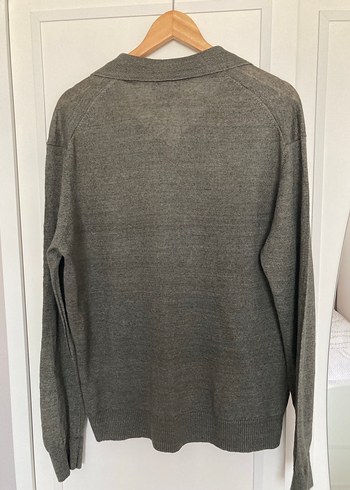 Gri  yeşil arası Keten Polo Yaka Erkek Kazak - Görsel 2