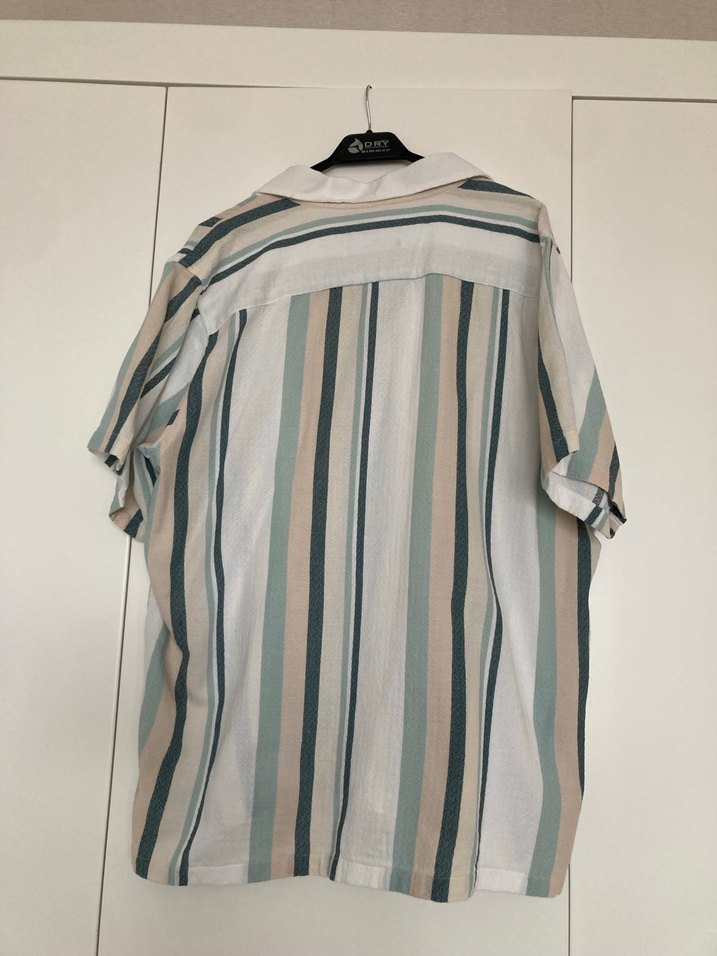 Bej Çizgili Kısa Kollu Erkek Gömlek - Görsel 2