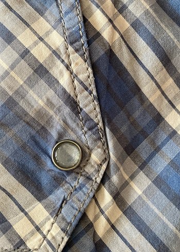 Mavi Gri Kareli Denim Erkek Gömlek - Görsel 5