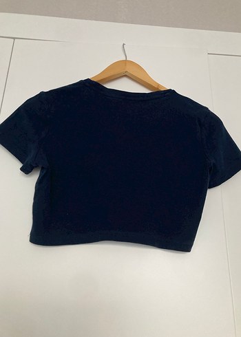 Crop Lacivert penye Kısa Kollu Tişört - Görsel 2