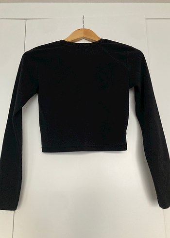 Kadın Siyah Uzun Kollu Crop Top - Görsel 2