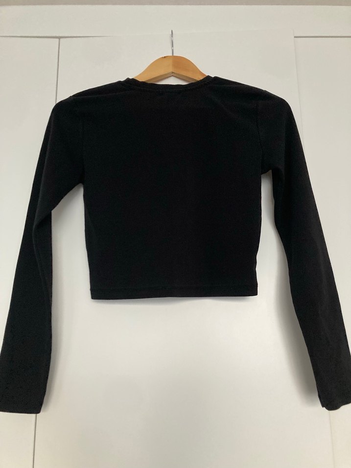 Kadın Siyah Uzun Kollu Crop Top - Görsel 2