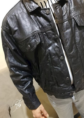 Siyah  hakiki Deri Biker mont - Görsel 11