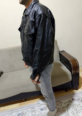 Siyah  hakiki Deri Biker mont - Görsel 12