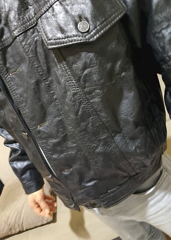 Siyah  hakiki Deri Biker mont - Görsel 3