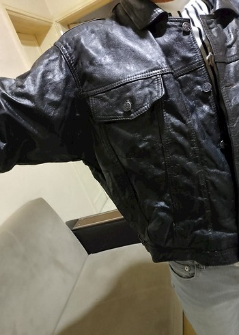 Siyah  hakiki Deri Biker mont - Görsel 9