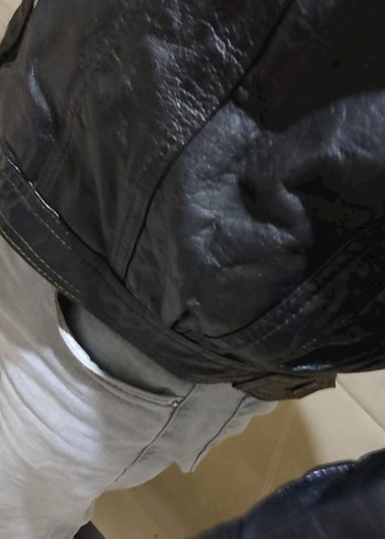 Siyah  hakiki Deri Biker mont - Görsel 8