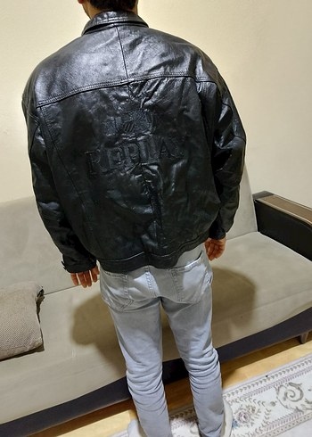 Siyah  hakiki Deri Biker mont - Görsel 6