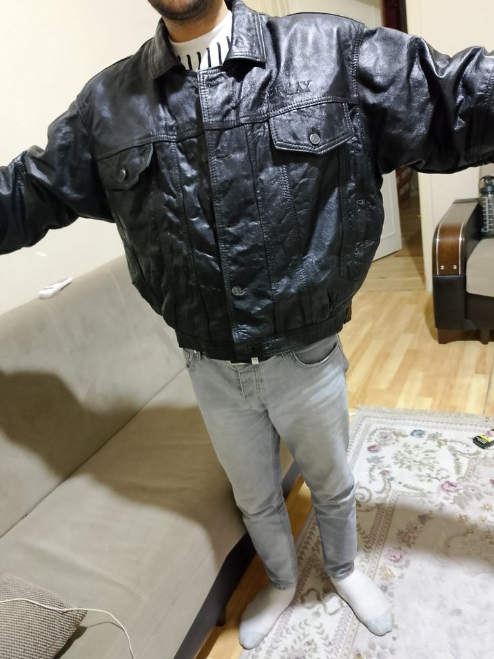 Siyah  hakiki Deri Biker mont - Görsel 2