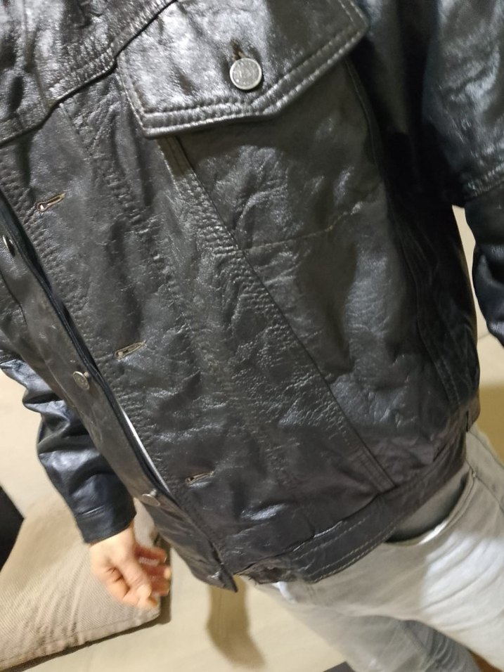 Siyah  hakiki Deri Biker mont - Görsel 3