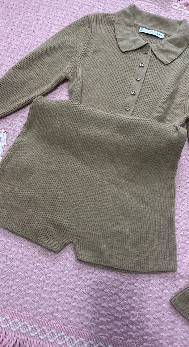 Bej Düğmeli Uzun Kollu Kadın Triko Tulum Elbise - Görsel 2